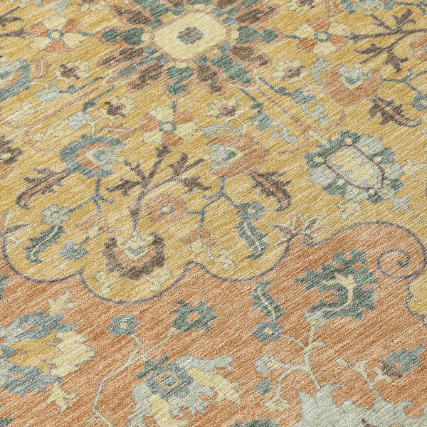Floral Medallion Washable Indoor Outdoor Polyester Area Rug for Patios and Living Rooms