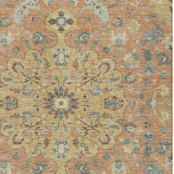 Floral Medallion Washable Indoor Outdoor Polyester Area Rug for Patios and Living Rooms