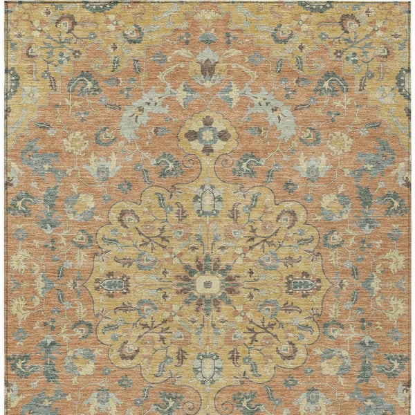 Floral Medallion Washable Indoor Outdoor Polyester Area Rug for Patios and Living Rooms