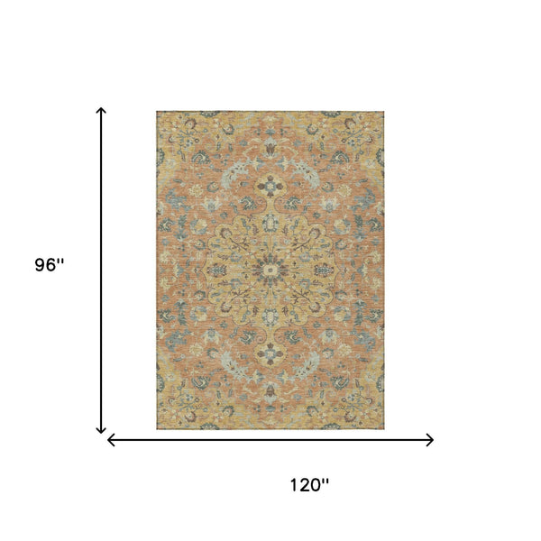 Floral Medallion Washable Indoor Outdoor Polyester Area Rug for Patios and Living Rooms