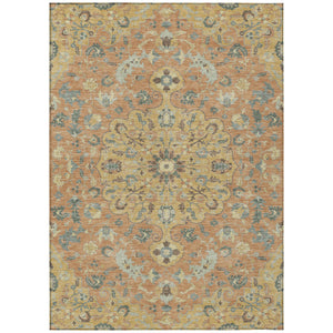 Floral Medallion Washable Indoor Outdoor Polyester Area Rug for Patios and Living Rooms