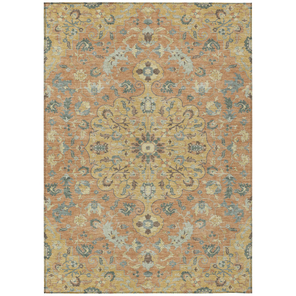 Floral Medallion Washable Indoor Outdoor Polyester Area Rug for Patios and Living Rooms
