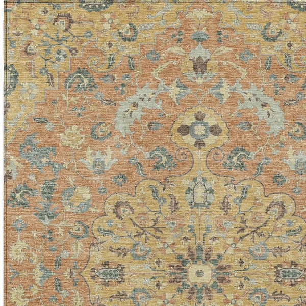 Floral Medallion Washable Indoor Outdoor Polyester Area Rug for Patios and Living Rooms