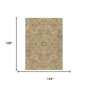 Floral Medallion Washable Indoor Outdoor Polyester Area Rug for Patios and Living Rooms