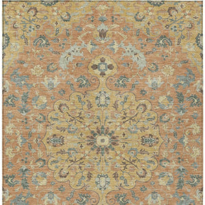 Floral Medallion Washable Indoor Outdoor Polyester Area Rug for Patios and Living Rooms