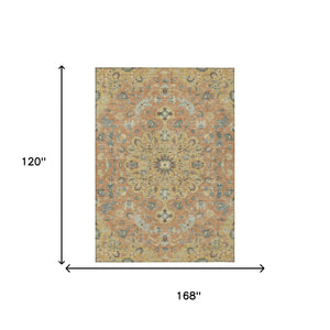 Floral Medallion Washable Indoor Outdoor Polyester Area Rug for Patios and Living Rooms