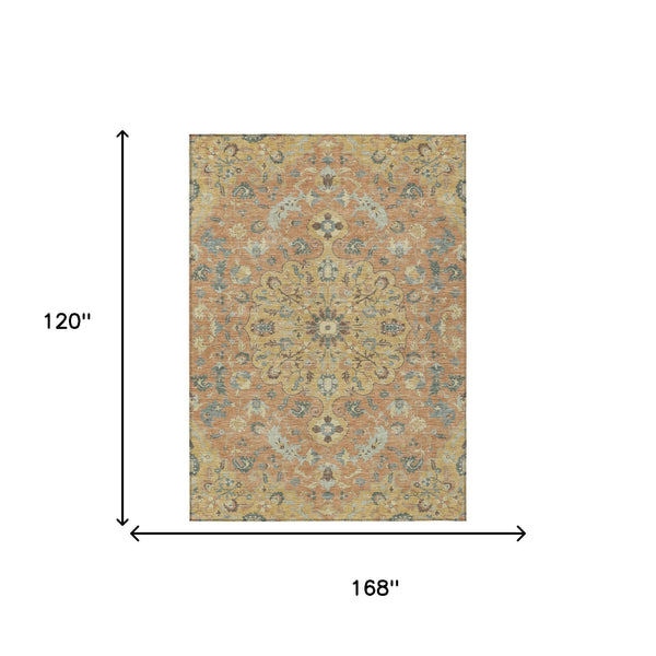 Floral Medallion Washable Indoor Outdoor Polyester Area Rug for Patios and Living Rooms