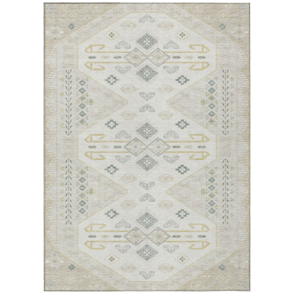 HomeRoots 5 X 8 Geometric Polyester Area Rug Washable Neutral Tones for Patio or Living Room 730969