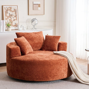 English Elm Round Swivel Barrel Chair Plush Chenille Upholstery Cozy Accent Seat for Any Room Orange W2915P338894