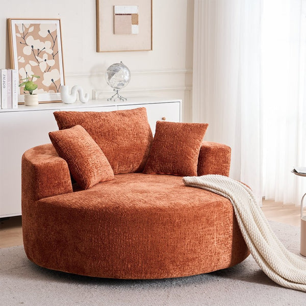 English Elm Round Swivel Barrel Chair Plush Chenille Upholstery Cozy Accent Seat for Any Room Orange W2915P338894