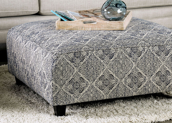 English Elm Modern Square Ottoman with Wooden Legs 42"x42" Plush Top Transitional Accent Seating for Home Decor Ivory,Navy 38 L x 38 W x 14 H B2741P356296