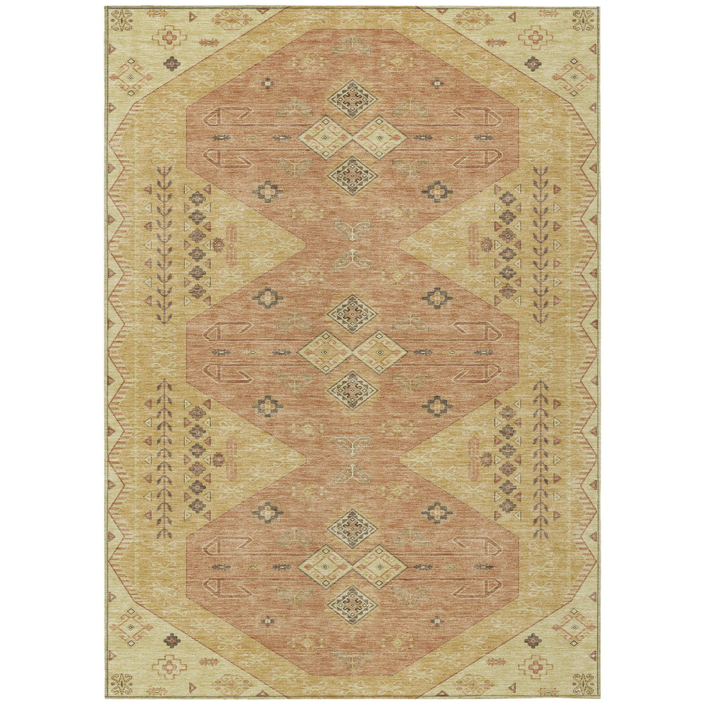 HomeRoots 8 X 10 Gold Wheat Geometric Polyester Area Rug Washable Indoor Outdoor Patio 730989