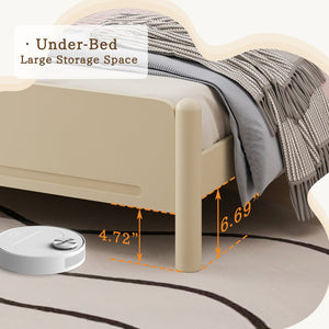 English Elm Queen Platform Bed Frame - Solid Rubberwood Construction, 10 Slats Support, No Box Spring Needed, Stylish Headboard and Under-Bed Storage Space Beige+Natural 63.39 L x 18.7 W x 4.53 H W1716S00023
