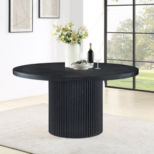 Meridian Furniture Belinda Oak Veneer Dining Table with Fluted Sculptural Base for Stylish Modern Rooms 60 inches Black 730Black-T