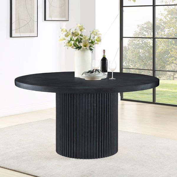 Meridian Furniture Belinda Oak Veneer Dining Table with Fluted Sculptural Base for Stylish Modern Rooms 60 inches Black 730Black-T