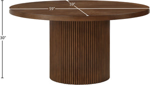 Meridian Furniture Belinda Oak Veneer Dining Table with Fluted Sculptural Base for Stylish Modern Rooms 60 inches Brown 730Brown-T