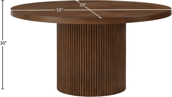 Meridian Furniture Belinda Oak Veneer Dining Table with Fluted Sculptural Base for Stylish Modern Rooms 60 inches Brown 730Brown-T