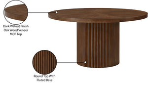 Meridian Furniture Belinda Oak Veneer Dining Table with Fluted Sculptural Base for Stylish Modern Rooms 60 inches Brown 730Brown-T