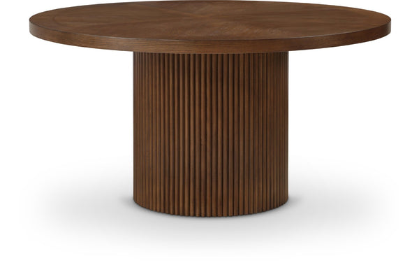Meridian Furniture Belinda Oak Veneer Dining Table with Fluted Sculptural Base for Stylish Modern Rooms 60 inches Brown 730Brown-T