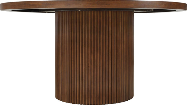 Meridian Furniture Belinda Oak Veneer Dining Table with Fluted Sculptural Base for Stylish Modern Rooms 60 inches Brown 730Brown-T
