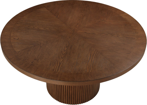 Meridian Furniture Belinda Oak Veneer Dining Table with Fluted Sculptural Base for Stylish Modern Rooms 60 inches Brown 730Brown-T