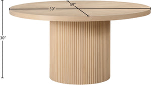 Meridian Furniture Belinda Oak Veneer Dining Table with Fluted Sculptural Base for Stylish Modern Rooms 60 inches Natural 730Oak-T