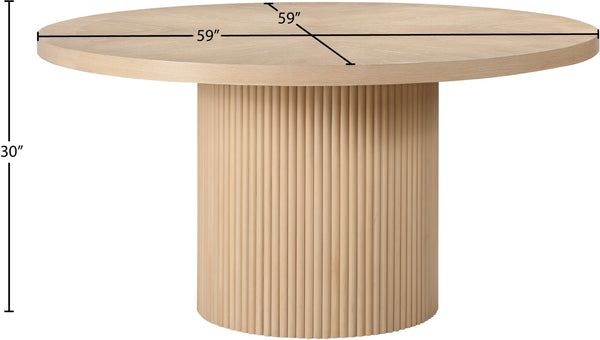 Meridian Furniture Belinda Oak Veneer Dining Table with Fluted Sculptural Base for Stylish Modern Rooms 60 inches Natural 730Oak-T
