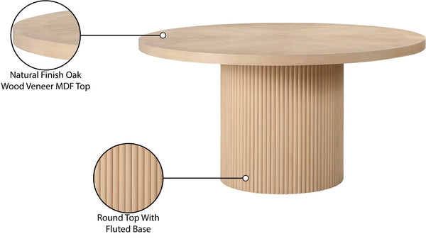 Meridian Furniture Belinda Oak Veneer Dining Table with Fluted Sculptural Base for Stylish Modern Rooms 60 inches Natural 730Oak-T