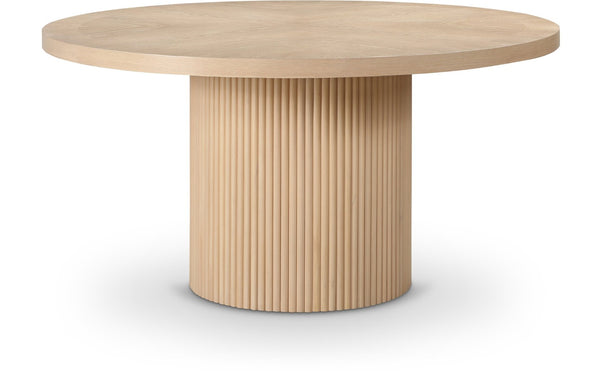 Meridian Furniture Belinda Oak Veneer Dining Table with Fluted Sculptural Base for Stylish Modern Rooms 60 inches Natural 730Oak-T