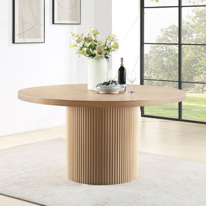 Meridian Furniture Belinda Oak Veneer Dining Table with Fluted Sculptural Base for Stylish Modern Rooms 60 inches Natural 730Oak-T
