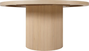 Meridian Furniture Belinda Oak Veneer Dining Table with Fluted Sculptural Base for Stylish Modern Rooms 60 inches Natural 730Oak-T