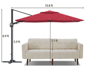 English Elm 11Ft Square Cantilever Patio Umbrella In Vibrant Red With Led Light - Perfect For Outdoor Relaxation T3609P347436