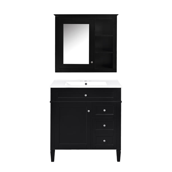 English Elm 30'' Bathroom Vanity Set With Mirror, Modern Freestanding Storage Cabinet & Integrated Sink Design SW000127AAB-1