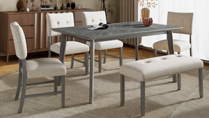 English Elm Retro Dining Table for 6 — Minimalist Rectangular MDF Top with LVL Rubberwood Legs, 220lb Capacity, Modern Dining centerpiece Gray N752P294999E