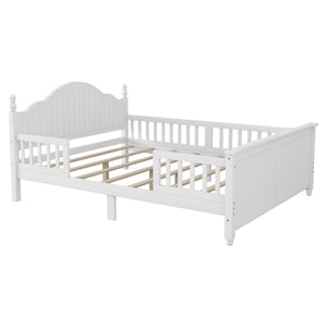 English Elm Full Solid Wood Kids Platform Bed with Guardrail, Low-Profile Durable Pine & MDF, 350LB Capacity White 60.24 L x 23.74 W x 6.5 H W2593P339598