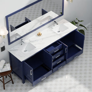 English Elm Navy Double Bath Vanity 80" W x 22" D with Carrara Marble Top, Chrome Faucet Set, 30" Mirrors, Durable Surface B2731S01060