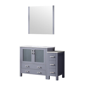 English Elm Dark Grey Single Bath Vanity Set With White Ceramic Top, Mirror & Side Cabinet For Stylish Storage B2731S00952