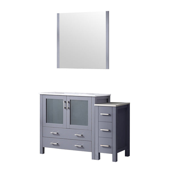 English Elm Dark Grey Single Bath Vanity Set With White Ceramic Top, Mirror & Side Cabinet For Stylish Storage B2731S00952