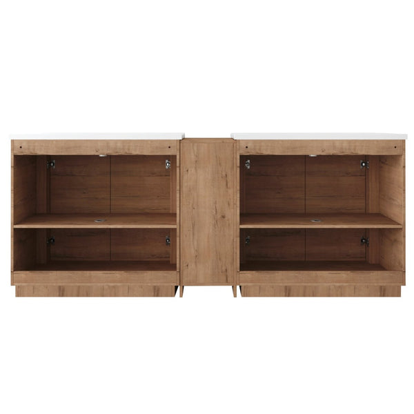 English Elm 84'' Freestanding Double Sink Bathroom Vanity Oak Finish Soft Close Storage Cabinet W999S00516