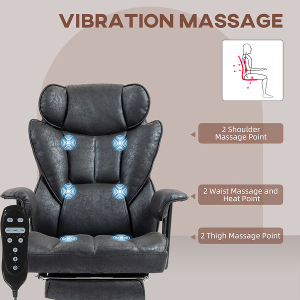 English Elm HOMCOM Heated Massage Executive Office Chair with 6-Point Vibration, Lumbar Support & Footrest Black W2225P250028