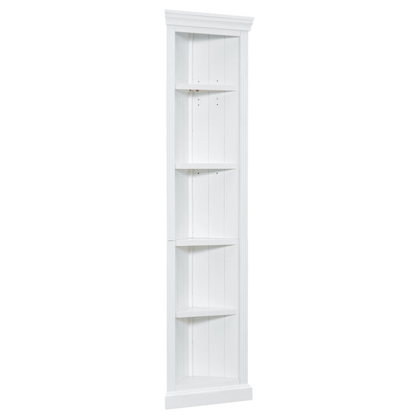 English Elm 83.4"Tall 5 Tier Corner Bookcase, Modern White Triangle Shelf Unit with Adjustable Shelves, Solid Wood Frame, Space-Saving Display for Living Room N751P191709K