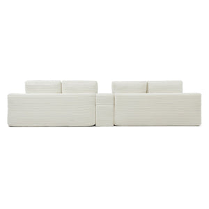 English Elm 125'' Modular L-shaped Sectional Corduroy Cloud Couch with Storage and Usb Ports W1117S00427