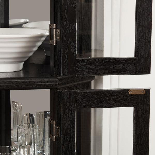 English Elm Lighted Corner Curio Cabinet - Elegant Display With Adjustable Shelves & Ambient Lighting - Black W1758P300129