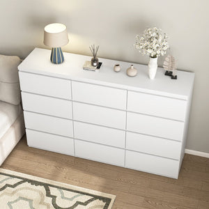 English Elm 12 Drawer Wide Double Dresser Modern Symmetrical Wood Storage Chest for Bedroom W409S00018