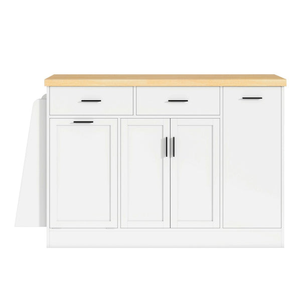 English Elm Trexm Farmhouse Kitchen Sideboard with Hidden Trash Cabinet and Built-in Spice Rack White XW000027AAK
