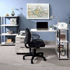 English Elm Antique Four-Shelf Bookshelf 44.5"H x 24.5"W Sturdy 15mm Panels Powder-Coated Antique White/Black B062P191047