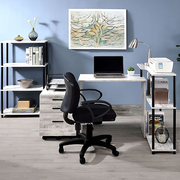 English Elm Antique Four-Shelf Bookshelf 44.5"H x 24.5"W Sturdy 15mm Panels Powder-Coated Antique White/Black B062P191047