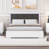 English Elm Queen Size Upholstered Bed With Led Light,Modern Platform Bed With With Velvet Headboard,White