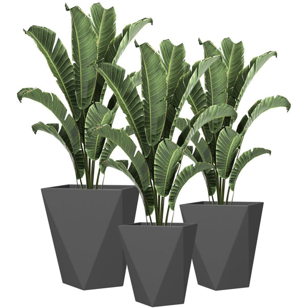 English Elm Outsunny Set Of 3 Stylish Tall Planters - Durable Magnesium Oxide Pots For Indoor & Outdoor Use W2225P174493-GIGA