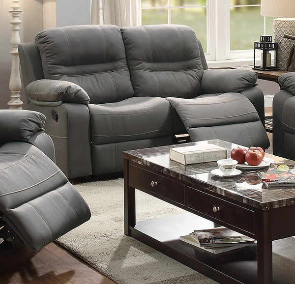 English Elm Contemporary Plush Breathable Leatherette Loveseat with Pillow-Top Arms, Metal Recline and Modern Comfort Slate Blue 60 L x 32 W x 27 H B011P205568